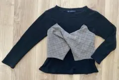 【as know as】ブラックニット　チェック柄ビスチェ付き長袖トップス