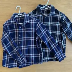 2点セット チェック柄 長袖シャツ 130 ネイビー ブラック 綿100%