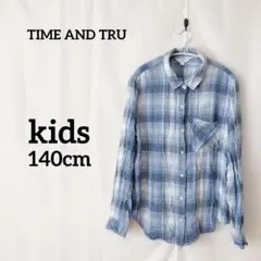 TIME AND TRU 【L】kids(12/14歳)青チェック柄長袖シャツ
