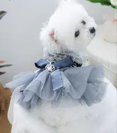 グレー フリル付きドッグドレスLサイズ