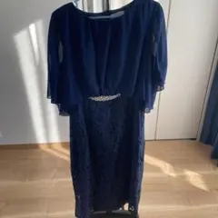 Lace Ladies ビジュー付 ミモレ丈 レースワンピースドレス