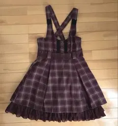 axes femme ボルドー チェック柄 フリルミニスカート