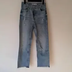ZARA ストレートデニム ダメージ加工 ライトブルー EUR34
