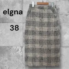 elgna チェック柄 ツイードタイトスカート M エルガナ アイボリー ロング