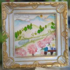 ◎253.桜並木とアルプスと川♡幸せ運ぶ青い鳥&野鳥さん♡シーグラス【匿名配送】