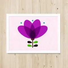 【A4フレーム付】北欧アート ｜ パープルフラワー　#FL09