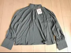 XLネイビー系，長袖スタンドカラーシャツ