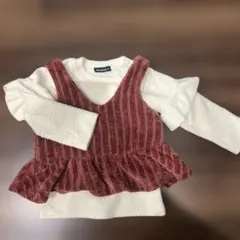 Moujonjon赤白 レイヤード長袖カットソー 80