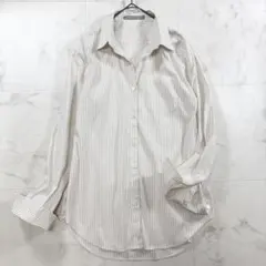 【美品】セオリーリュクス ストライプシャツ 長袖 ベージュ ストレッチ 40