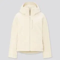 防風ファーリーフリースフルジップパーカ レディース Lオフホワイト