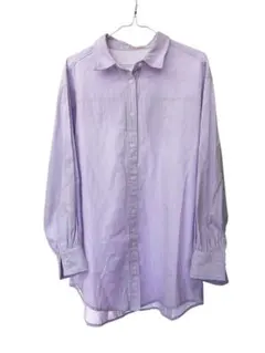 エムズエキサイト　長袖シャツ　ブラウス　パープル系　長袖　刺繍ロゴ　ボタン　F