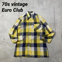 70sユーロヴィンテージ EURO CLUB 薄手　長袖　衿芯入り　チェック　M