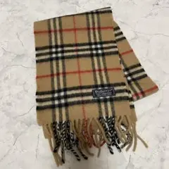 美品 定番 バーバリー マフラー 英国製 ラムウール100% ベージュ