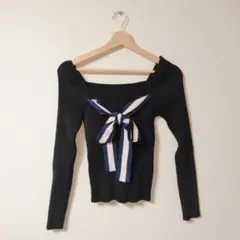 ★美品★31 Sons de mode リボン付き ニット 黒【36/S】のサムネイル