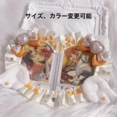 硬貨ケースデコ トレカケースデコ B8 ペアハート レースデコ オレンジ 猫耳