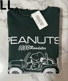 【新品】PEANUTS スヌーピー トレーナー グリーン車 LL 裏起毛