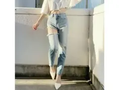 GYDA♡SIDE RIPPEDペグトップデニムパンツ