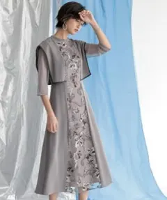 新品（Callarus）フロント繍使い袖チュールデザインワンピースドレス