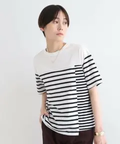 【美品】INDIVI アシメデザインTシャツ 38【洗える／ボーダー柄／日本製】