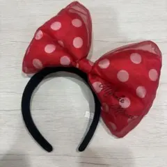 ディズニー 赤とピンクの水玉リボンカチューシャ