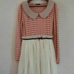 INGNIボーダー×チュールレーススカート膝丈ワンピ（USED）