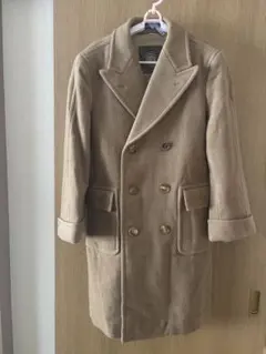 ベージュ ダブルブレスト ピーコート ウールコート