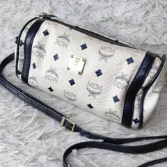 MCM ヴィセトス柄 ミニボストン ハンドバッグ ホワイト ゴールド金具