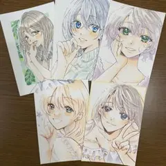 【まとめ売り】オリジナル手描きイラスト　5枚セット　ポストカード　コピック