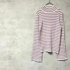 GRL　大きいサイズ　ニット　長袖　ボーダー　ハイネック　白　紫　秋冬　セーター