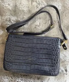 LEATHER JEWELS 牛革 クロコ型押し ショルダーバッグ ネイビーのサムネイル