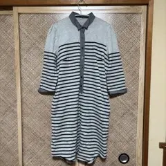 【美品】良品計画 無印良品／ボーダー柄 チュニックワンピース 七分袖　Lサイズ