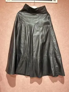 AZUL by moussy レザーロングフレアスカートBK
