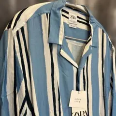 未使用品　ZARA ストライプ柄 半袖シャツ リラックスフィット Lサイズのサムネイル