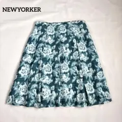 【ニューヨーカー】XXL 膝丈フレアスカート 花柄　グリーン系　大きいサイズのサムネイル