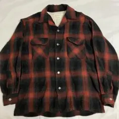 60s TOWNCRAFT オンブレチェック シャツ ウール50s 黒 ブラック