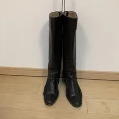 ブラックレザー ロングブーツ バックファスナー付き