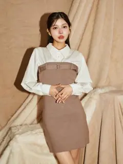 ダーリッチ　シャツドッキングタイトミニワンピース