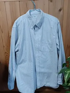 UNIQLO オックスフォードシャツ コットン グレー 長袖ストライプ XL
