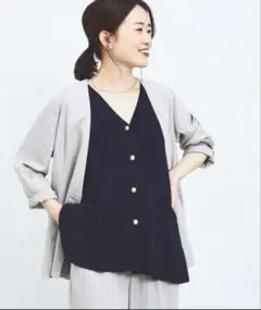 イエナ 秋 通勤 ノーカラージャケット 羽織り 体型カバー きれいめ 