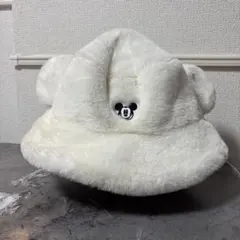ディズニー ミッキー 耳付き バケットハット ボア 帽子 ホワイト【美品】