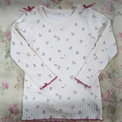 小花柄　リブ長袖Tシャツ　95 ロンT