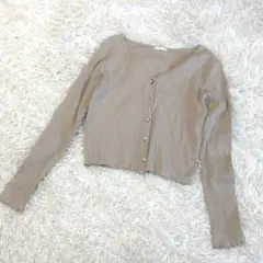 GU リブカーディガン ベージュ系 Vネック ショート丈 Mサイズ