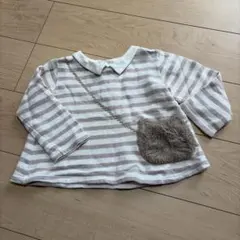 長袖カットソー ボーダー 猫ポシェット付き