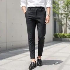 【美品】ベリンダオフィシャル ストライプ 春夏 テーパードパンツ グレー XSのサムネイル
