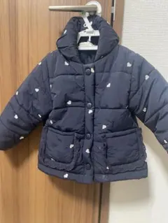 ネイビー ハート柄刺繍 ダウンコート