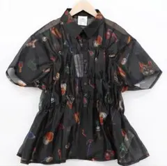【未使用品】 スカラー☆ おしゃれネコちゃん柄シアーシャツ ブラックのサムネイル