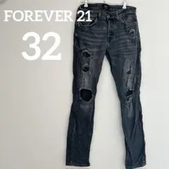 FOREVER 21 【32】スキニーデニム ダメージ加工 ブラック