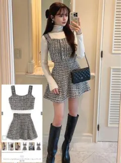 ラメツイードビスチェ×ミニフレアスカートセットアップ