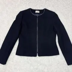アリスバーリー ノーカラージャケット アンゴラ ネイビー 上品 通勤 a2485