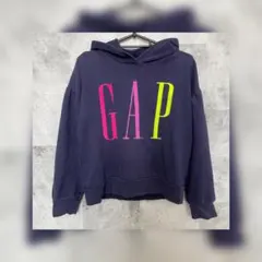 GAP kids刺繍フード付きパーカー ネイビー　デカロゴ150女の子